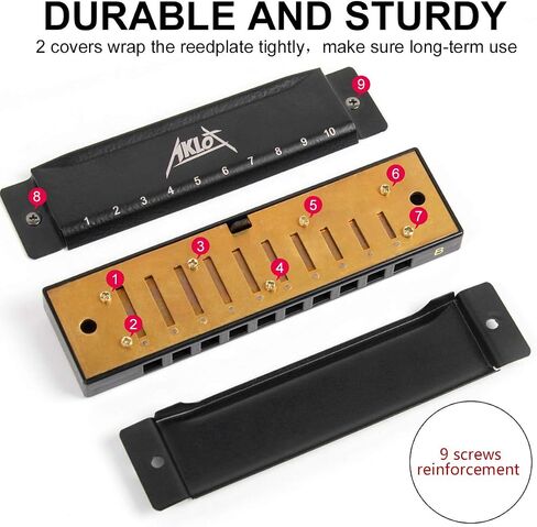 Blues Harmonica, AKLOT 10 Holes Harmonicas Set for Kids Adults Key of A B C D E F G 7 Tone with Hard Case Black in Saudi Arabia