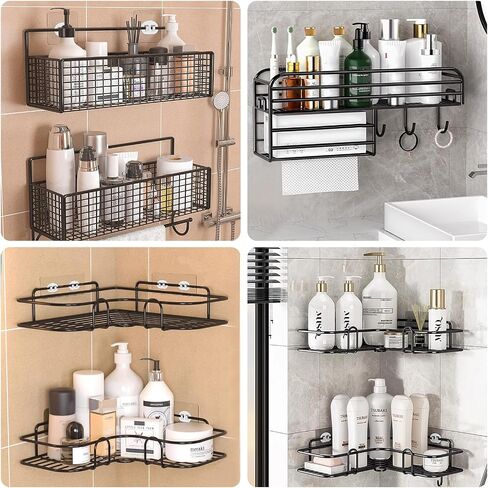 6 Pcs Shower Adhesive Hooks Shower Caddy Adhesive Replacement, Transparent Strong Hook Strip Waterproof No Drilling Organizer for Soap Holder, Kitchen Racks (2 single + 2 double + 2 claws) in Saudi Arabia