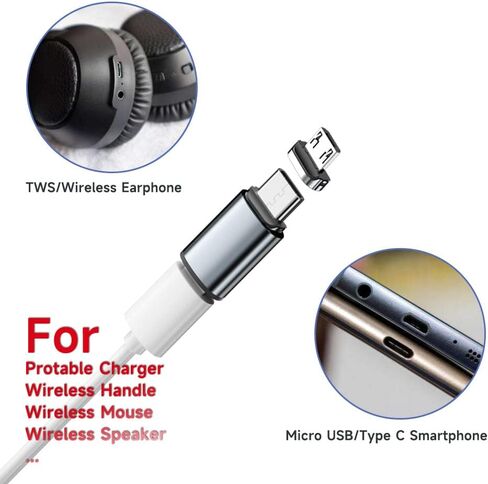 ANMONE 2 في 1 Micro USB (أنثى) إلى Micro USB/USB C (ذكر) محول مغناطيسي شحن سريع OTG محول أطراف مغناطيسية موصل لأجهزة Android الذكية والكمبيوتر اللوحي وماوس لاسلكي وسماعة أذن كابل الشاحن in Saudi Arabia