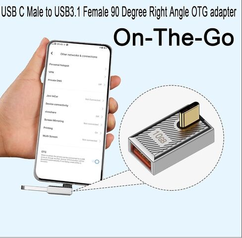 QIANRENON 120 وات USB C إلى USB3.1 OTG 90° محول زاوية 10 جيجابت في الثانية USB C ذكر إلى USB3.1 أنثى موصل بيانات الزاوية اليمنى نمط ميكانيكي/سبائك Zn/LED، للهاتف اللوحي، فضي/انحناء رأسي، قطعتان in Kuwait