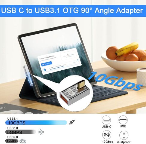 QIANRENON 120 وات USB C إلى USB3.1 OTG 90° محول زاوية 10 جيجابت في الثانية USB C ذكر إلى USB3.1 أنثى موصل بيانات الزاوية اليمنى نمط ميكانيكي/سبائك Zn/LED، للهاتف اللوحي، فضي/انحناء رأسي، قطعتان in Kuwait