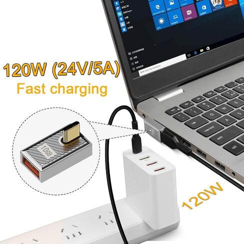 QIANRENON 120 وات USB C إلى USB3.1 OTG 90° محول زاوية 10 جيجابت في الثانية USB C ذكر إلى USB3.1 أنثى موصل بيانات الزاوية اليمنى نمط ميكانيكي/سبائك Zn/LED، للهاتف اللوحي، فضي/انحناء رأسي، قطعتان in Kuwait