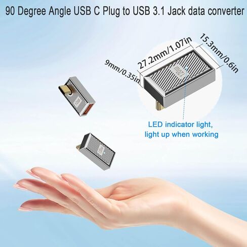QIANRENON 120 وات USB C إلى USB3.1 OTG 90° محول زاوية 10 جيجابت في الثانية USB C ذكر إلى USB3.1 أنثى موصل بيانات الزاوية اليمنى نمط ميكانيكي/سبائك Zn/LED، للهاتف اللوحي، فضي/انحناء رأسي، قطعتان in Kuwait