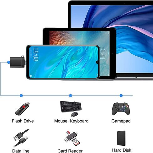 محول USB C إلى USB 3.0 مع حبل (عبوة من قطعتين)، محول USB C إلى USB A أنثى محول OTG USB من النوع C متوافق مع MacBook وSamsung Galaxy والمزيد، أسود in Kuwait