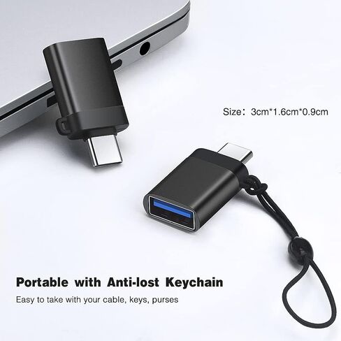 محول USB C إلى USB 3.0 مع حبل (عبوة من قطعتين)، محول USB C إلى USB A أنثى محول OTG USB من النوع C متوافق مع MacBook وSamsung Galaxy والمزيد، أسود in Kuwait