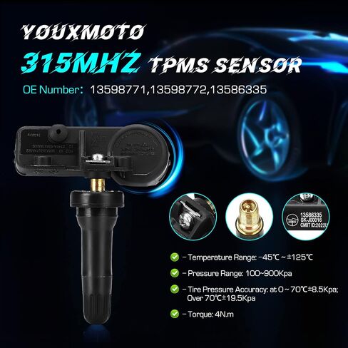 مستشعر Youxmoto TPMS مبرمج مناسب 13598771، 315 ميجا هرتز مناسب لـ GMC Sierra/يناسب Chevy Silverado/يناسب كاديلاك إسكاليد/مستشعر ضغط الإطارات Buick، مناسب 13586335 13598772 in Saudi Arabia