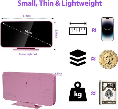 LED Clock Digital, 6.7" Small Mirror Clocks for Bedroom, Dual Alarm Clock with Auto Dimming, Time/Date/Day/Seconds/Temperature, 12/24 Hour Desk Clock for Kids, Teens Girls, Women(Creamy Pink) in Saudi Arabia