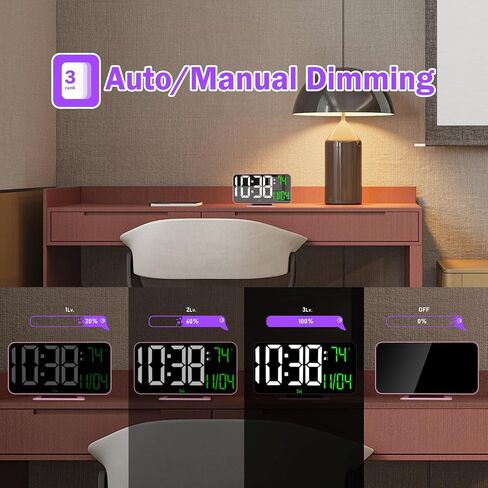 LED Clock Digital, 6.7" Small Mirror Clocks for Bedroom, Dual Alarm Clock with Auto Dimming, Time/Date/Day/Seconds/Temperature, 12/24 Hour Desk Clock for Kids, Teens Girls, Women(Creamy Pink) in Saudi Arabia