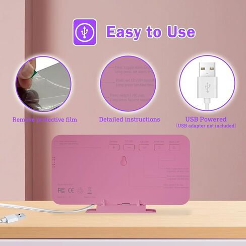 LED Clock Digital, 6.7" Small Mirror Clocks for Bedroom, Dual Alarm Clock with Auto Dimming, Time/Date/Day/Seconds/Temperature, 12/24 Hour Desk Clock for Kids, Teens Girls, Women(Creamy Pink) in Saudi Arabia