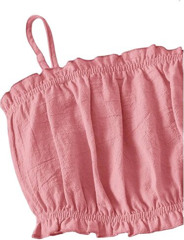 OYOANGLE Girl's 2 Piece Outfits Ruched Frill Trim Sleeveless Spaghetti Straps Cami Top and Elastic Waist Shorts Set in Saudi Arabia