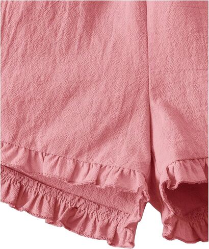 OYOANGLE Girl's 2 Piece Outfits Ruched Frill Trim Sleeveless Spaghetti Straps Cami Top and Elastic Waist Shorts Set in Saudi Arabia