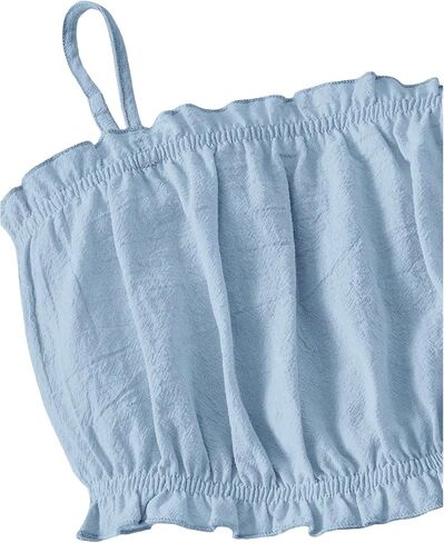 OYOANGLE Girl's 2 Piece Outfits Ruched Frill Trim Sleeveless Spaghetti Straps Cami Top and Elastic Waist Shorts Set in Saudi Arabia
