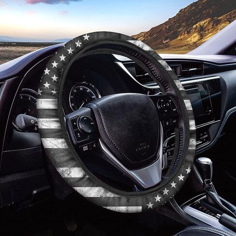 Stretch-On Steering Wheel Cover Black USA American Flag Printed Universal Car Steering Wheel Wrap for Vehicle Interior Steering Wheel Protector in Saudi Arabia