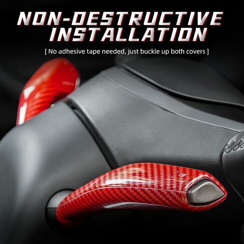Car Gear Shift Lever Cover, Protective Cover for Lights/Wiper and Gear Levers, Designed for Tesla Model 3&Y, Shift Cover Gear Lever Decorative Cover, Carbon Fiber Pattern, Glossy Red in Saudi Arabia