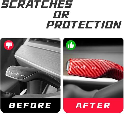 Car Gear Shift Lever Cover, Protective Cover for Lights/Wiper and Gear Levers, Designed for Tesla Model 3&Y, Shift Cover Gear Lever Decorative Cover, Carbon Fiber Pattern, Glossy Red in Saudi Arabia