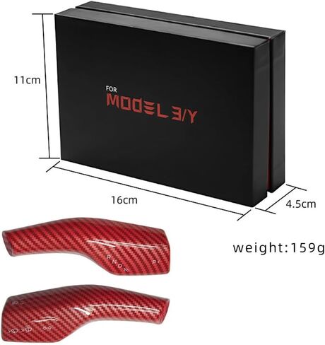 Car Gear Shift Lever Cover, Protective Cover for Lights/Wiper and Gear Levers, Designed for Tesla Model 3&Y, Shift Cover Gear Lever Decorative Cover, Carbon Fiber Pattern, Glossy Red in Saudi Arabia