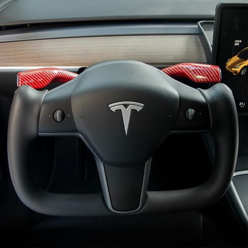 Car Gear Shift Lever Cover, Protective Cover for Lights/Wiper and Gear Levers, Designed for Tesla Model 3&Y, Shift Cover Gear Lever Decorative Cover, Carbon Fiber Pattern, Glossy Red in Saudi Arabia