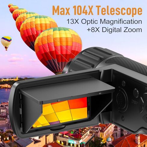 3 in 1 Monocular/Camera/Camcorder, Max 4000ft 104X Digital Telescope with 3.0" Screen/Hood/Battery/SD Card/Case, 4K Video /48MP Photo/Timelapse Recording Telescope Camera for Hunting in Kuwait
