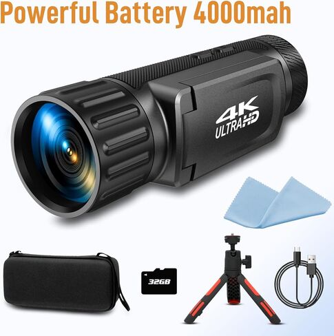 3 in 1 Monocular/Camera/Camcorder, Max 4000ft 104X Digital Telescope with 3.0" Screen/Hood/Battery/SD Card/Case, 4K Video /48MP Photo/Timelapse Recording Telescope Camera for Hunting in Kuwait