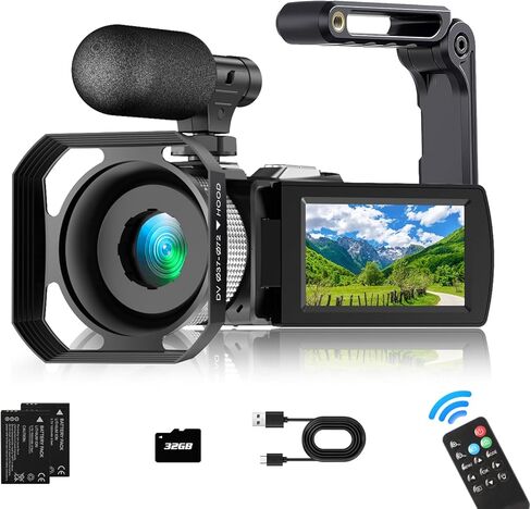 4K Video Camera Camcorder Beginner - 4K 60FPS Video Recorder, 48MP Photo, 3.0" Flip Screen, 18X Digital Zoom, 4K Digital Camcoder with SD Card, External Mic, Handgrip, 2 Batteries, Hood in Kuwait
