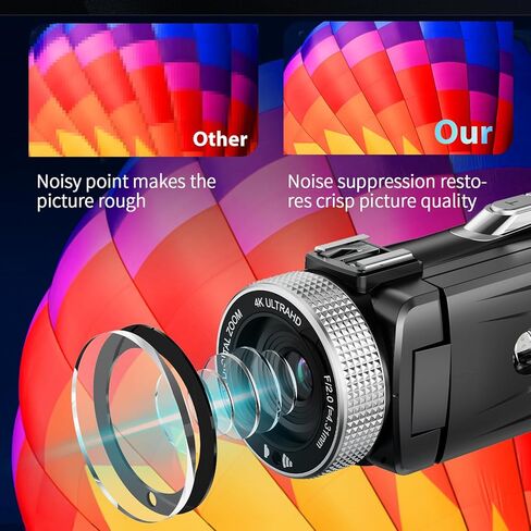 4K Video Camera Camcorder Beginner - 4K 60FPS Video Recorder, 48MP Photo, 3.0" Flip Screen, 18X Digital Zoom, 4K Digital Camcoder with SD Card, External Mic, Handgrip, 2 Batteries, Hood in Kuwait