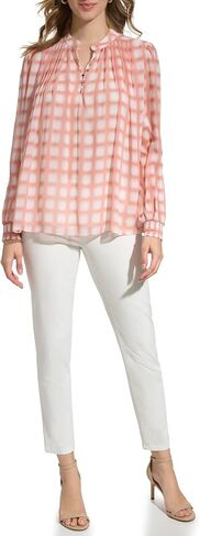 Calvin Klein Women's Printed Shirred Long Sleeve Blouse in Saudi Arabia