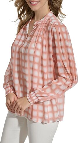 Calvin Klein Women's Printed Shirred Long Sleeve Blouse in Saudi Arabia