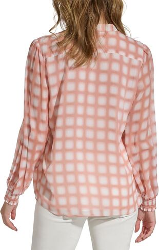 Calvin Klein Women's Printed Shirred Long Sleeve Blouse in Saudi Arabia