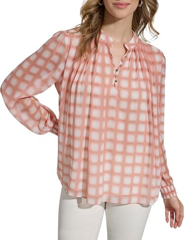 Calvin Klein Women's Printed Shirred Long Sleeve Blouse in Saudi Arabia