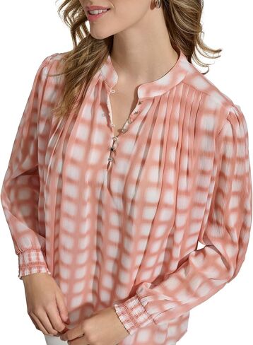 Calvin Klein Women's Printed Shirred Long Sleeve Blouse in Saudi Arabia