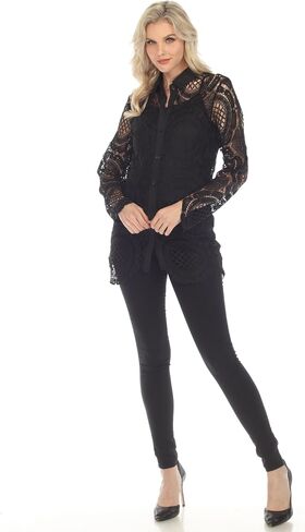 SIMPLY COUTURE Women's Long Sleeve Floral Mesh Button Down Blouse in Saudi Arabia