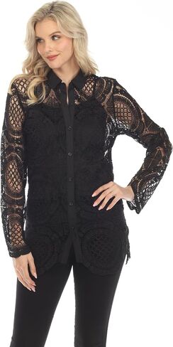 SIMPLY COUTURE Women's Long Sleeve Floral Mesh Button Down Blouse in Saudi Arabia