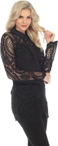 SIMPLY COUTURE Women's Long Sleeve Floral Mesh Button Down Blouse in Saudi Arabia