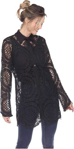 SIMPLY COUTURE Women's Long Sleeve Floral Mesh Button Down Blouse in Saudi Arabia