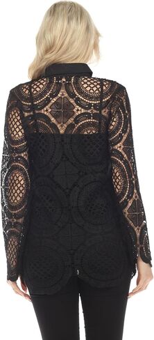 SIMPLY COUTURE Women's Long Sleeve Floral Mesh Button Down Blouse in Saudi Arabia