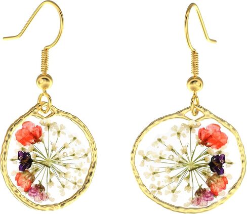Handmade Flower Earrings Queen Anne's Lace Pressed Wildflower Earrings Dried Flower Earrings Pressed Flower Earrings Handmade Earrings Drop Dangle Earring Dry Flower Earrings for Women in Saudi Arabia