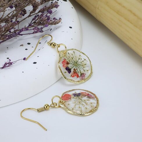Handmade Flower Earrings Queen Anne's Lace Pressed Wildflower Earrings Dried Flower Earrings Pressed Flower Earrings Handmade Earrings Drop Dangle Earring Dry Flower Earrings for Women in Saudi Arabia