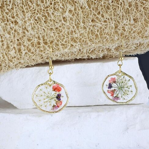 Handmade Flower Earrings Queen Anne's Lace Pressed Wildflower Earrings Dried Flower Earrings Pressed Flower Earrings Handmade Earrings Drop Dangle Earring Dry Flower Earrings for Women in Saudi Arabia