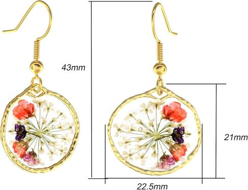 Handmade Flower Earrings Queen Anne's Lace Pressed Wildflower Earrings Dried Flower Earrings Pressed Flower Earrings Handmade Earrings Drop Dangle Earring Dry Flower Earrings for Women in Saudi Arabia