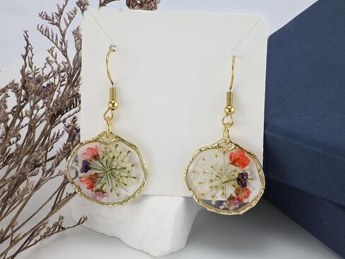 Handmade Flower Earrings Queen Anne's Lace Pressed Wildflower Earrings Dried Flower Earrings Pressed Flower Earrings Handmade Earrings Drop Dangle Earring Dry Flower Earrings for Women in Saudi Arabia