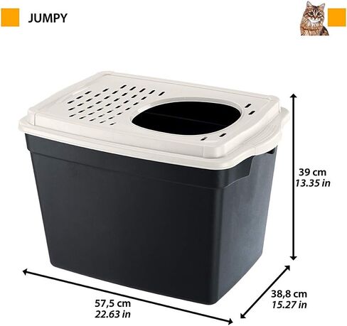 صندوق فضلات القطط من Ferplast Jumpy مع مدخل علوي؛ صندوق فضلات مضاد للكلاب مع شبكة فضلات علوية؛ 22.56 × 15.28 × 15.56؛ اسود وكريم in Kuwait