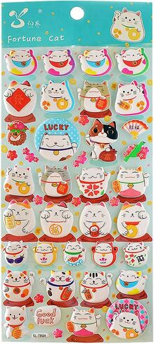 4 Sheets More Than 140pcs Japanese Maneki Neko Foam Stickers Lucky Fortune Fengshui Stickers Diary Scrap Book Scrapbooking Decor Decoration School Office Stationery Reward Gift in Saudi Arabia