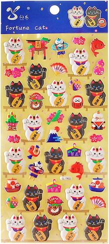 4 Sheets More Than 140pcs Japanese Maneki Neko Foam Stickers Lucky Fortune Fengshui Stickers Diary Scrap Book Scrapbooking Decor Decoration School Office Stationery Reward Gift in Saudi Arabia