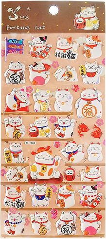 4 Sheets More Than 140pcs Japanese Maneki Neko Foam Stickers Lucky Fortune Fengshui Stickers Diary Scrap Book Scrapbooking Decor Decoration School Office Stationery Reward Gift in Saudi Arabia