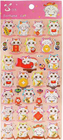 4 Sheets More Than 140pcs Japanese Maneki Neko Foam Stickers Lucky Fortune Fengshui Stickers Diary Scrap Book Scrapbooking Decor Decoration School Office Stationery Reward Gift in Saudi Arabia