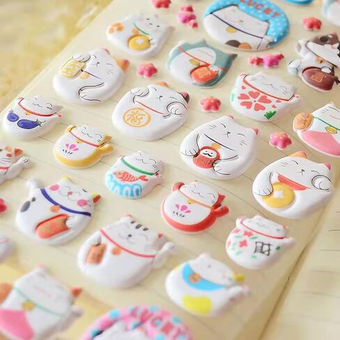 4 Sheets More Than 140pcs Japanese Maneki Neko Foam Stickers Lucky Fortune Fengshui Stickers Diary Scrap Book Scrapbooking Decor Decoration School Office Stationery Reward Gift in Saudi Arabia