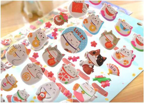 4 Sheets More Than 140pcs Japanese Maneki Neko Foam Stickers Lucky Fortune Fengshui Stickers Diary Scrap Book Scrapbooking Decor Decoration School Office Stationery Reward Gift in Saudi Arabia