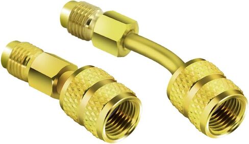 محول R410A مع قارنة توصيل سريعة أنثى مقاس 5/16 بوصة SAE وتوهج ذكر SAE مقاس 1/4 بوصة لمكيف الهواء ومحولات التبريد النحاسية HVAC بما في ذلك محول مستقيم ومحول زاوية واحد in Kuwait