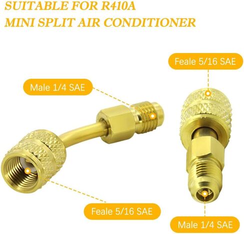 محول R410A مع قارنة توصيل سريعة أنثى مقاس 5/16 بوصة SAE وتوهج ذكر SAE مقاس 1/4 بوصة لمكيف الهواء ومحولات التبريد النحاسية HVAC بما في ذلك محول مستقيم ومحول زاوية واحد in Kuwait