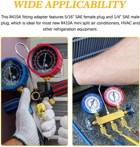 محول R410A مع قارنة توصيل سريعة أنثى مقاس 5/16 بوصة SAE وتوهج ذكر SAE مقاس 1/4 بوصة لمكيف الهواء ومحولات التبريد النحاسية HVAC بما في ذلك محول مستقيم ومحول زاوية واحد in Kuwait